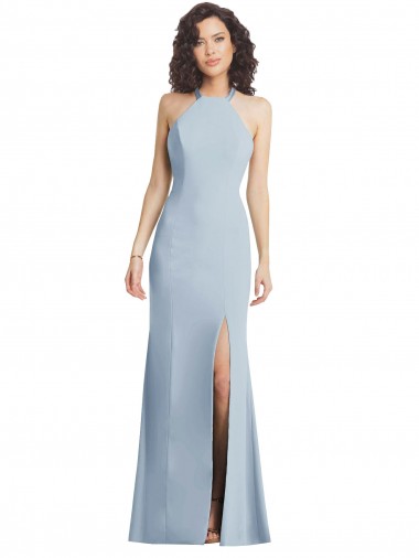 Discount High Neck Halter Formal Crepe Bridesmaid Dress / Prom Dress with Twist Criss Cross Back UK