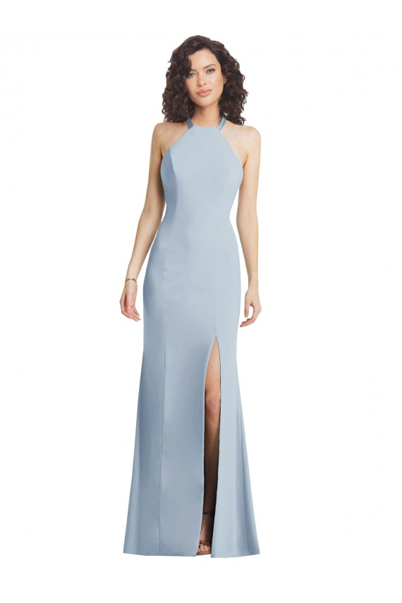 Discount High Neck Halter Formal Crepe Bridesmaid Dress / Prom Dress with Twist Criss Cross Back UK
