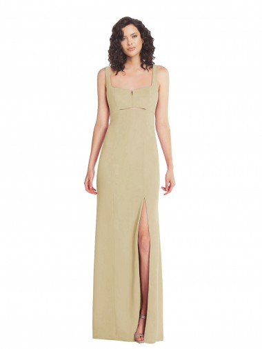 Discount Wide Strap Slash Cutout Empire Formal Crepe Bridesmaid Dress / Prom Dress with Front Slit UK