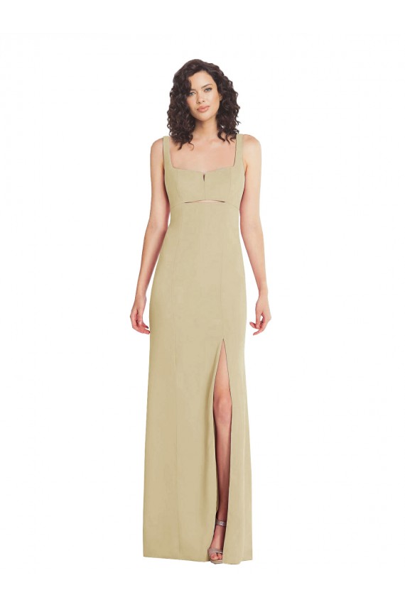 Discount Wide Strap Slash Cutout Empire Formal Crepe Bridesmaid Dress / Prom Dress with Front Slit UK