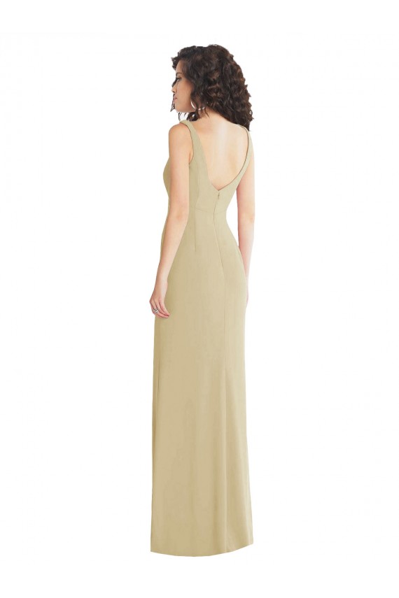 Discount Wide Strap Slash Cutout Empire Formal Crepe Bridesmaid Dress / Prom Dress with Front Slit UK