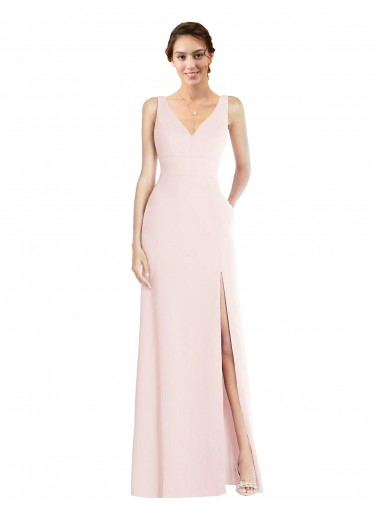 Discount Square Neck Low Back A-Line Bridesmaid Dress / Prom Dress with Front Slit and Pockets UK