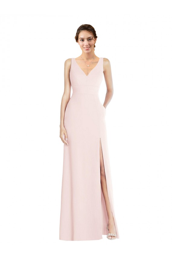 Discount Square Neck Low Back A-Line Bridesmaid Dress / Prom Dress with Front Slit and Pockets UK