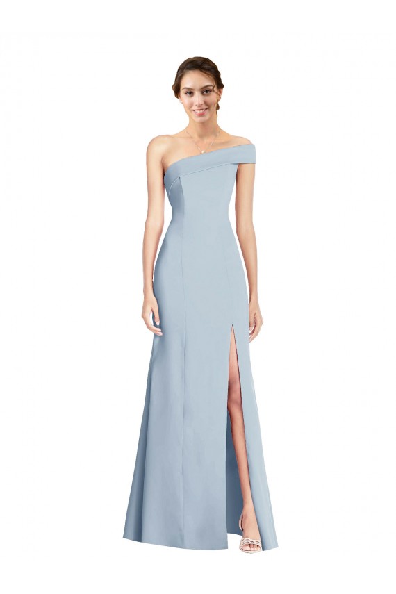 Discount Asymmetrical Off the Shoulder Cuff Trumpet Formal Crepe Bridesmaid Dress / Prom Dress With Front Slit UK