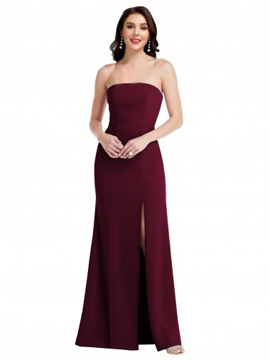 Discount Strapless Crepe Maxi Bridesmaid Dress / Prom Dress with Front Slit UK