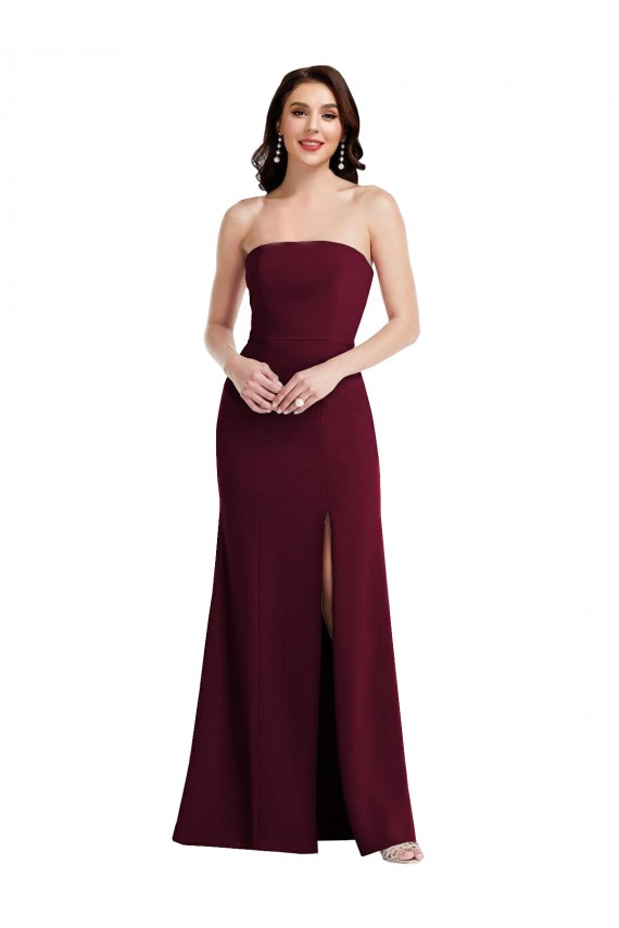 Discount Strapless Crepe Maxi Bridesmaid Dress / Prom Dress with Front Slit UK