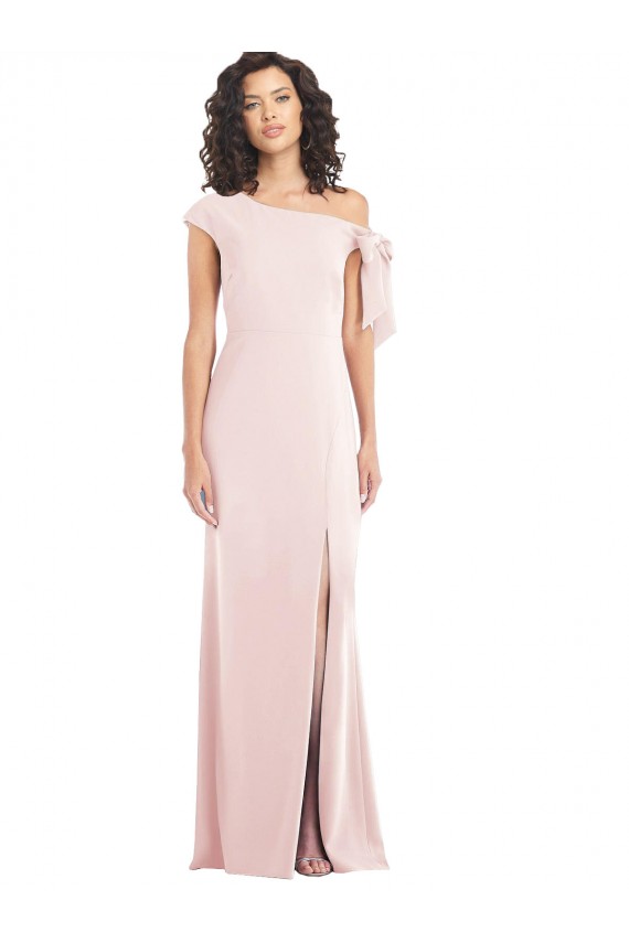 Discount Off the Shoulder Tie Detail Trumpet Formal Crepe Bridesmaid Dress / Prom Dress with Front Slit UK