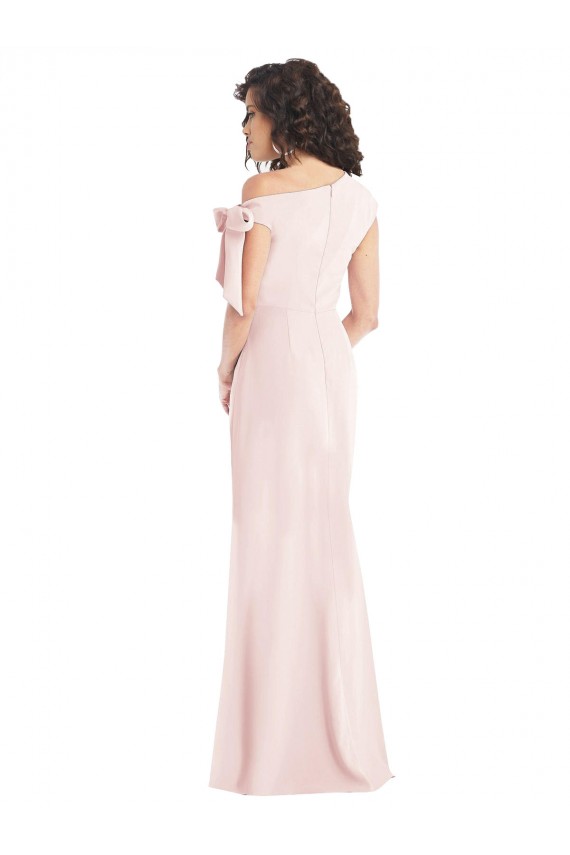 Discount Off the Shoulder Tie Detail Trumpet Formal Crepe Bridesmaid Dress / Prom Dress with Front Slit UK