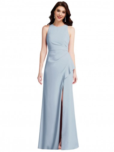 Discount Halter Maxi Bridesmaid Dress / Prom Dress with Cascade Ruffle Slit UK