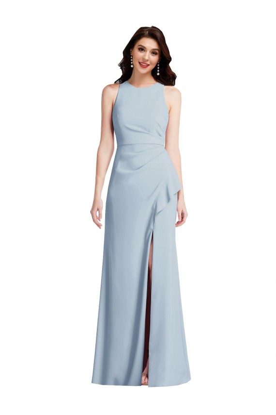 Discount Halter Maxi Bridesmaid Dress / Prom Dress with Cascade Ruffle Slit UK