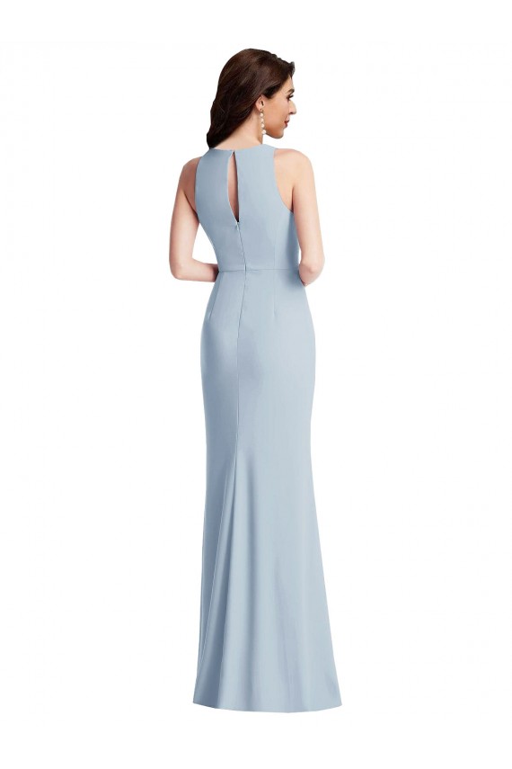 Discount Halter Maxi Bridesmaid Dress / Prom Dress with Cascade Ruffle Slit UK