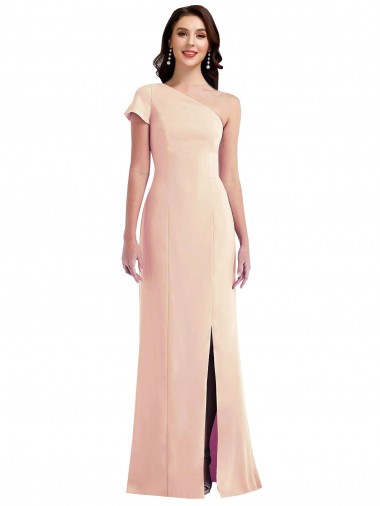 Discount One Shoulder Cap Sleeves Trumpet Formal Crepe Bridesmaid Dress / Prom Dress with Front Slit UK