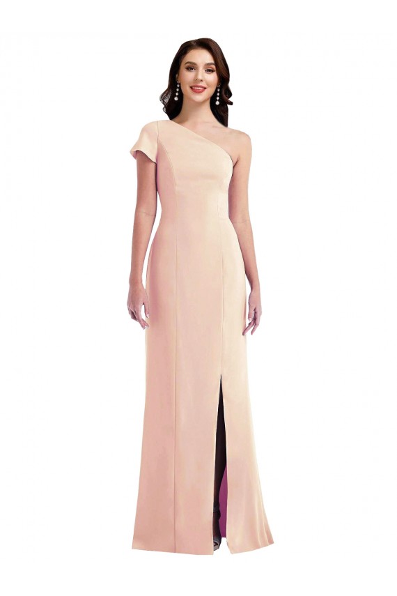 Discount One Shoulder Cap Sleeves Trumpet Formal Crepe Bridesmaid Dress / Prom Dress with Front Slit UK
