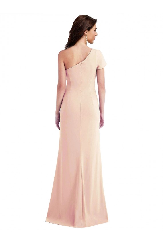 Discount One Shoulder Cap Sleeves Trumpet Formal Crepe Bridesmaid Dress / Prom Dress with Front Slit UK