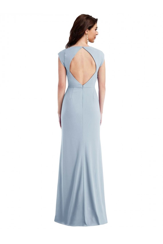 Discount Cap Sleeve Open Back Trumpet Formal Crepe Bridesmaid Dress / Prom Dress with Front Slit UK