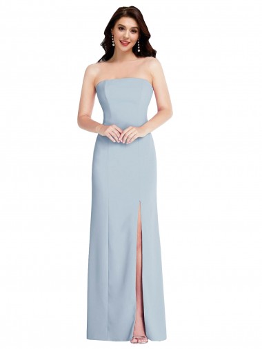 Discount Strapless Scoop Back Maxi Formal Crepe Bridesmaid Dress / Prom Dress with Front Slit UK