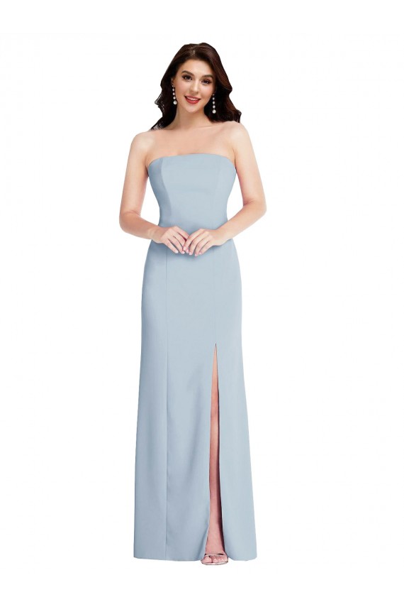 Discount Strapless Scoop Back Maxi Formal Crepe Bridesmaid Dress / Prom Dress with Front Slit UK