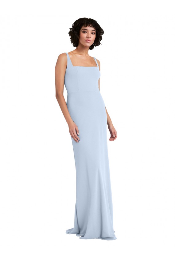 Discount Slim Square Neck Fit and Flare Full Length Stretch Crepe Bridesmaid Dress / Prom Dress UK