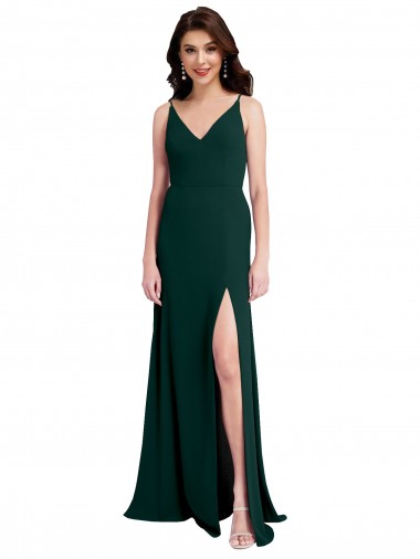 Discount Slim A-Line V-Neck Full Length Formal Crepe Bridesmaid Dress / Prom Dress with Side Slit UK