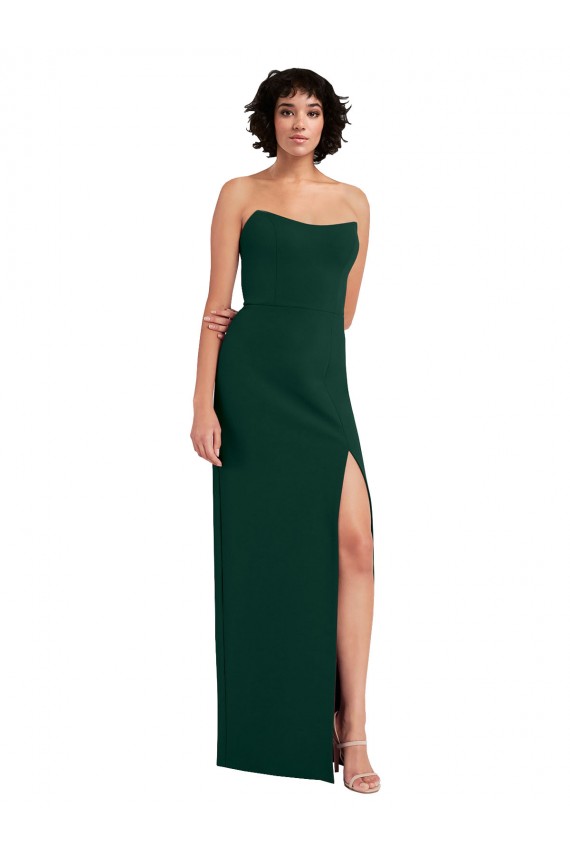 Discount Scooped Strapless Neckline Formal Crepe Bridesmaid Dress / Prom Dress with Side Slit UK