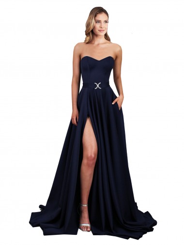 Discount Sweetheart Neckline Low Back Long Formal Crepe Bridesmaid Dress / Prom Dress with High Leg Spit UK