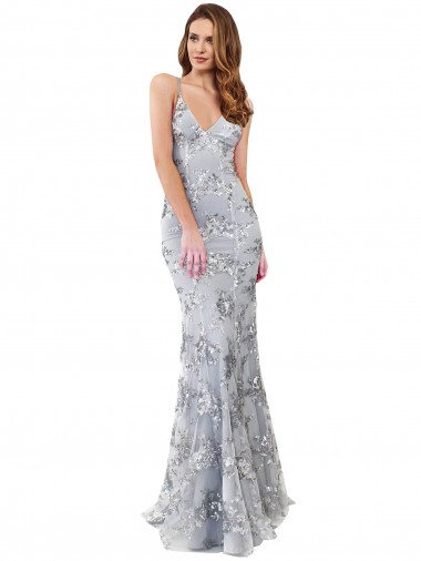 Discount Silver V-Neckline Backless Floral Patterned Sequin Formal Bridesmaid Dress / Prom Dress UK