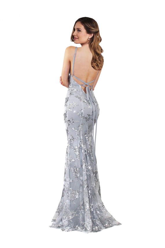 Discount Silver V-Neckline Backless Floral Patterned Sequin Formal Bridesmaid Dress / Prom Dress UK