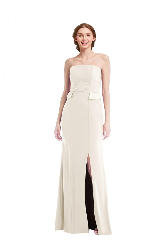 Discount Long Strapless Tuxedo Maxi Bridesmaid Dress / Prom Dress with Front Slit UK