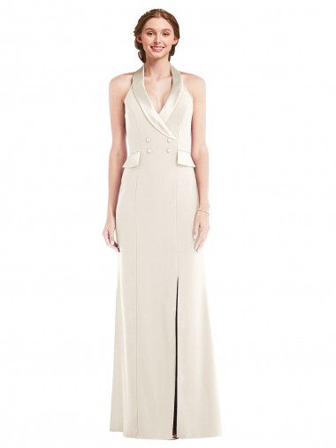 Discount Halter Tuxedo Maxi Bridesmaid Dress / Prom Dress with Front Slit UK