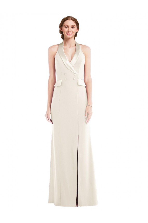 Discount Halter Tuxedo Maxi Bridesmaid Dress / Prom Dress with Front Slit UK