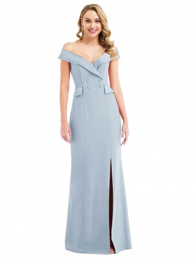 Discount Off the Shoulder Tuxedo Maxi Bridesmaid Dress / Prom Dress with Front Slit UK