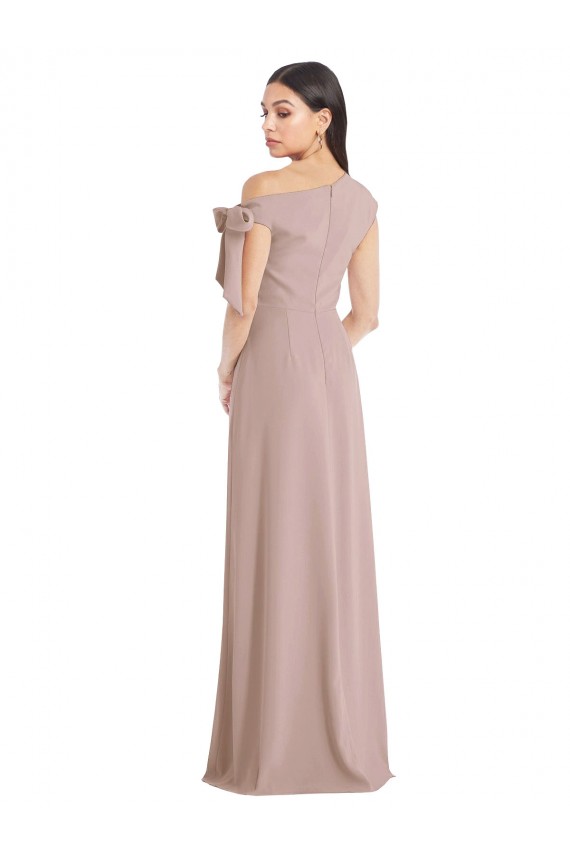 Discount Off the Shoulder Tie Detail Maxi Formal Crepe Bridesmaid Dress / Prom Dress with Front Slit UK