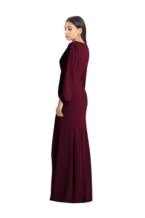Discount Long Puff Sleeve V-Neck Trumpet Bridesmaid Maxi Dress UK