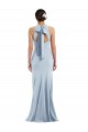 Discount Cutout Open Back Halter Maxi Formal Crepe Bridesmaid Dress / Prom Dress with Scarf Tie UK