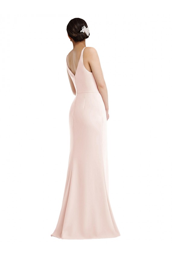 Discount Skinny Strap Deep V-Neck Trumpet Formal Crepe Bridesmaid Dress / Prom Dress with Front Slit UK