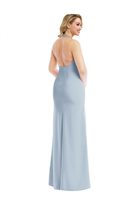 Discount Plunge Neck Halter Backless Trumpet Bridesmaid Dress / Prom Dress with Front Slit UK