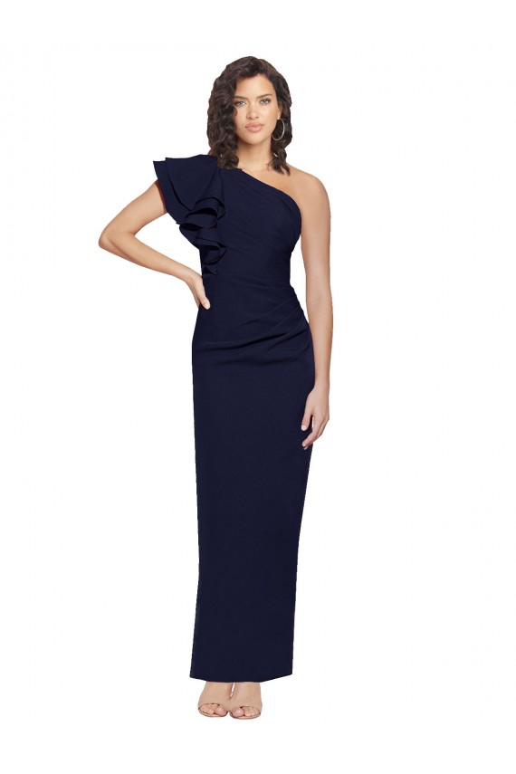 Discount Ruched Floor Length Long Formal Crepe Bridesmaid Dress / Prom Dress with Shoulder Ruffles UK