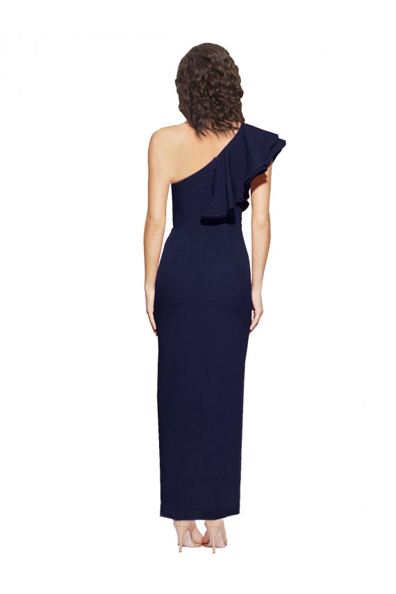 Discount Ruched Floor Length Long Formal Crepe Bridesmaid Dress / Prom Dress with Shoulder Ruffles UK