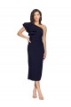 Discount Ruched Midi Length Short Cocktail Formal Crepe Bridesmaid Dress / Prom Dress with Shoulder Ruffles UK