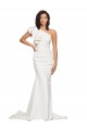 Discount Ruched Long Sweep Train Crepe Bridesmaid Dress / Prom Dress with Shoulder Ruffles UK