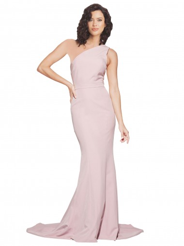 Discount Long Sweep Train One Shoulder Crepe Bridesmaid Dress / Prom Dress with Side Leg Split UK