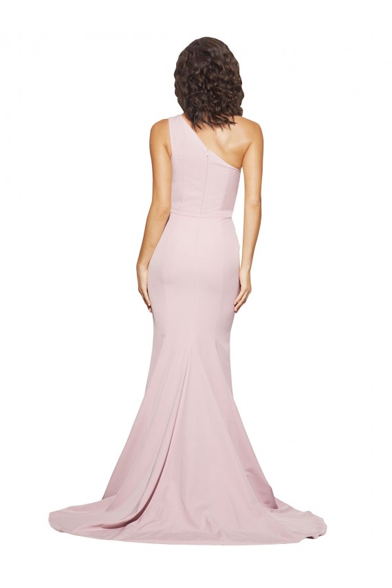 Discount Long Sweep Train One Shoulder Crepe Bridesmaid Dress / Prom Dress with Side Leg Split UK
