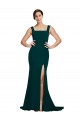Discount Fitted Square Neck Long Crepe Bridesmaid Dress / Prom Dress with Train and Side Split UK