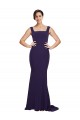 Discount Square Neck Long Sweep Train Crepe Bridesmaid Dress / Prom Dress with Thick Straps UK