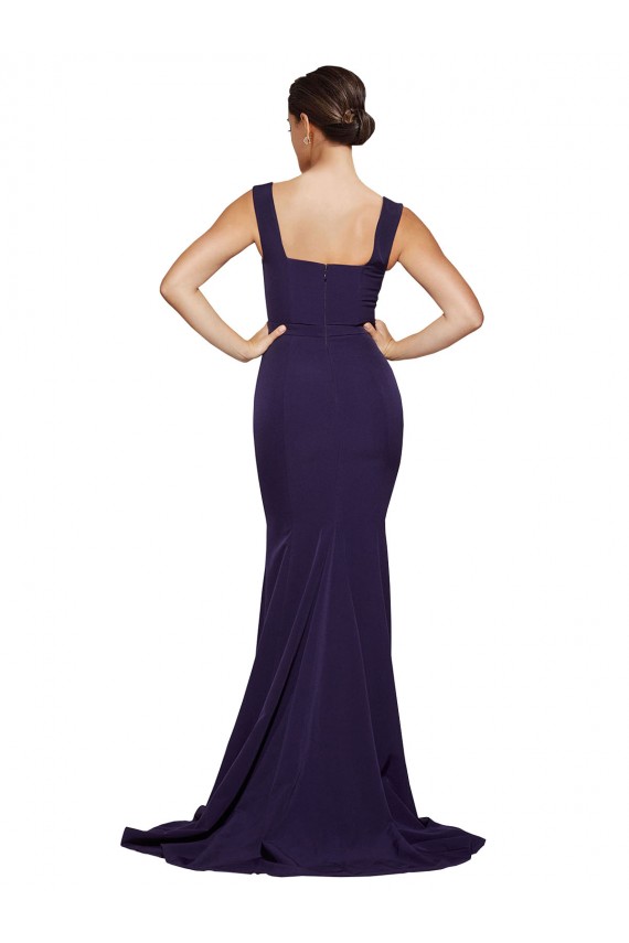 Discount Square Neck Long Sweep Train Crepe Bridesmaid Dress / Prom Dress with Thick Straps UK