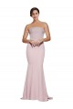 Discount Straight Neck Long Strapless Formal Crepe Bridesmaid Dress / Prom Dress with Soft Tulle Overlay and Small Train UK