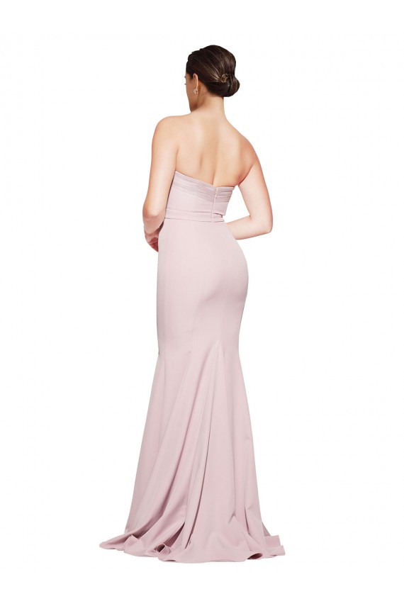 Discount Straight Neck Long Strapless Formal Crepe Bridesmaid Dress / Prom Dress with Soft Tulle Overlay and Small Train UK