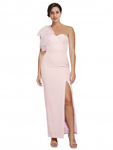Discount One Shoulder Tulle Overlay Sweetheart Neckline Long Formal Crepe Bridesmaid Drss with Thigh Split UK