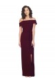 Discount Fitted Full Length Off the Shoulder Formal Crepe Bridesmaid Dress / Prom Dress with Side Split and Waist Tie UK