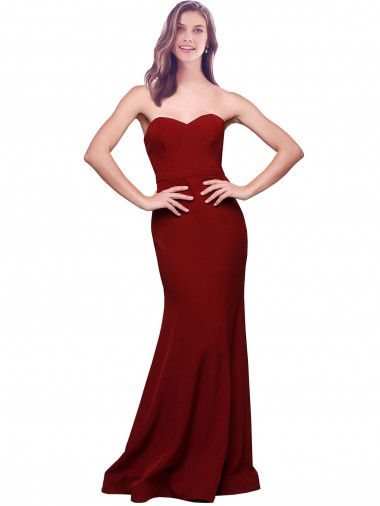 Discount Long Full Length Sweetheart Slim Formal Crepe Bridesmaid Dress / Prom Dress with Strapless Bodice UK